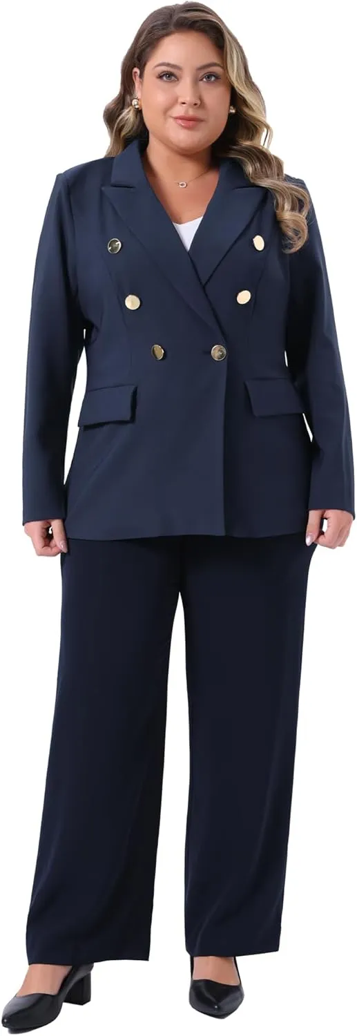 Agnes Orinda Plus Size Blazers for Women Notch Lapel Double Breasted Long Sleeve Office Work Blazer