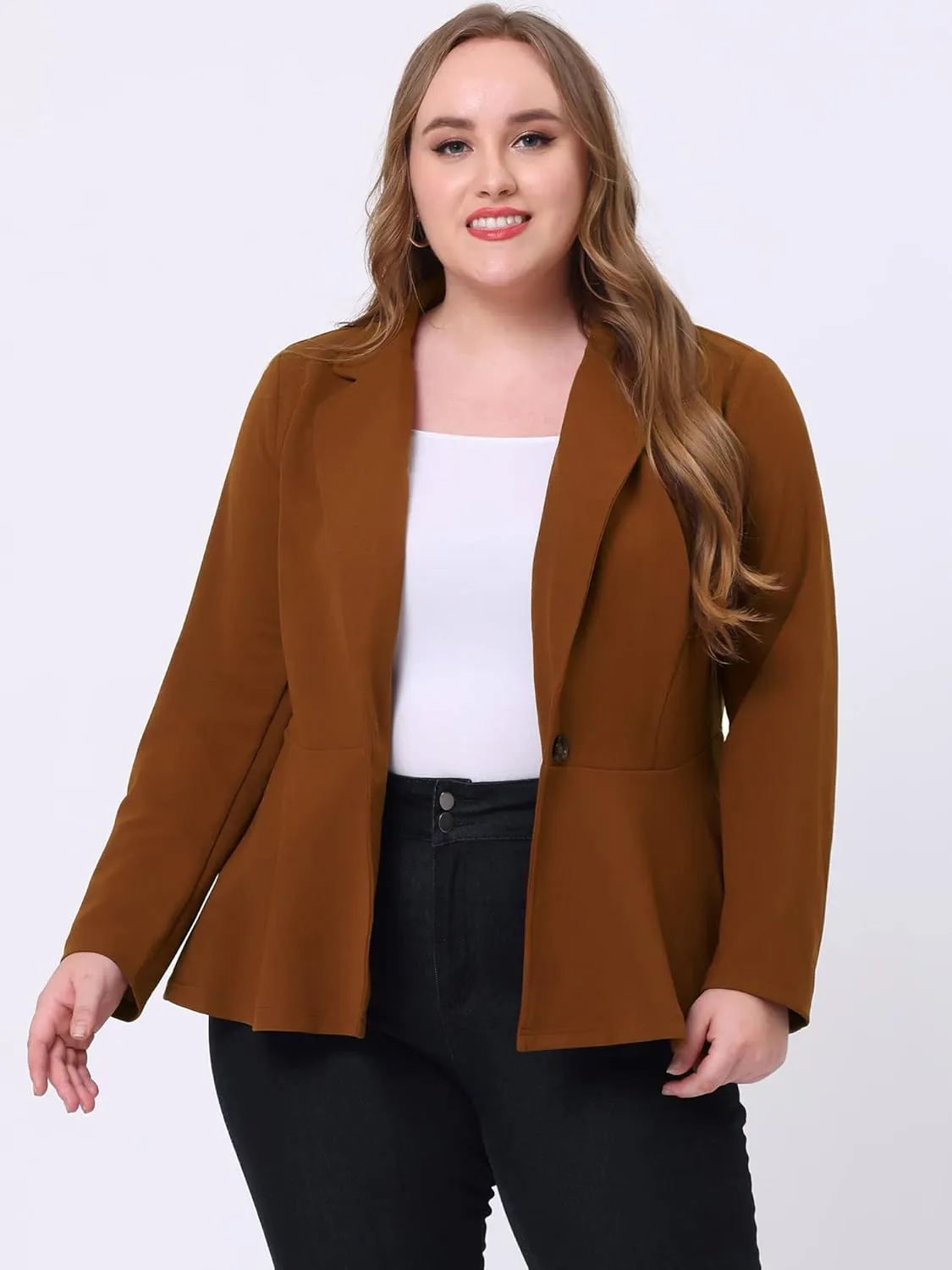 Agnes Orinda Women's Plus Size Blazer Notch Panel Work Business Casual Outfits Dressy Suit Jacket Peplum Blazers
