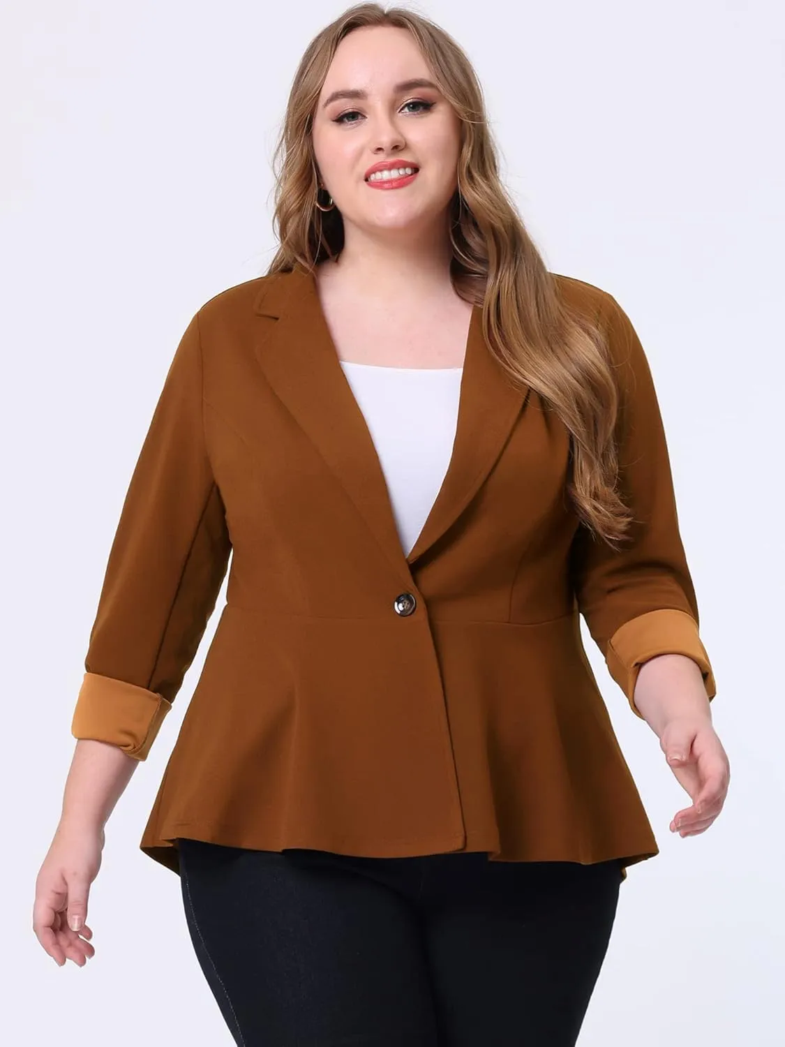 Agnes Orinda Women's Plus Size Blazer Notch Panel Work Business Casual Outfits Dressy Suit Jacket Peplum Blazers