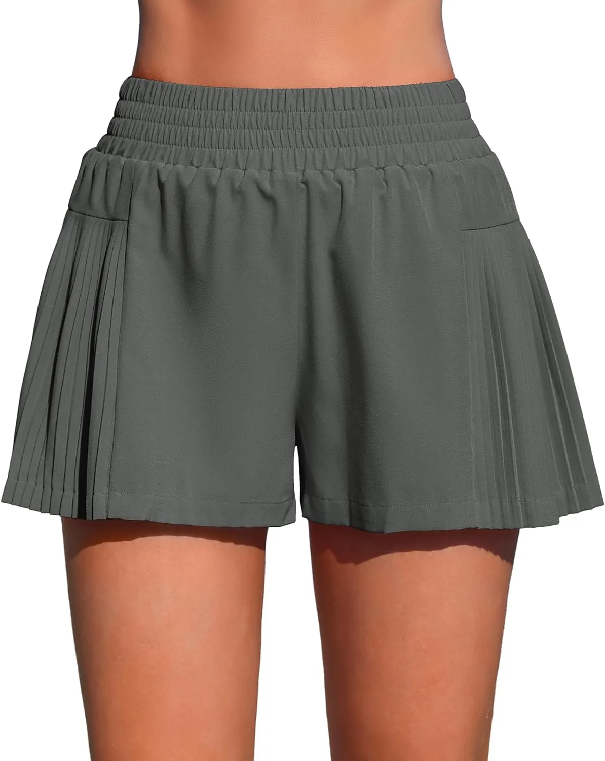 ATTRACO Women's 3" High Waisted Swim Board Shorts Pleated Summer Beach Shorts with Pockets