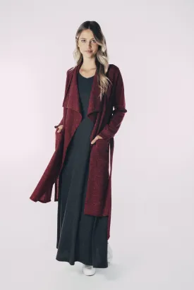 Belted Knit Trench-BURGUNDY
