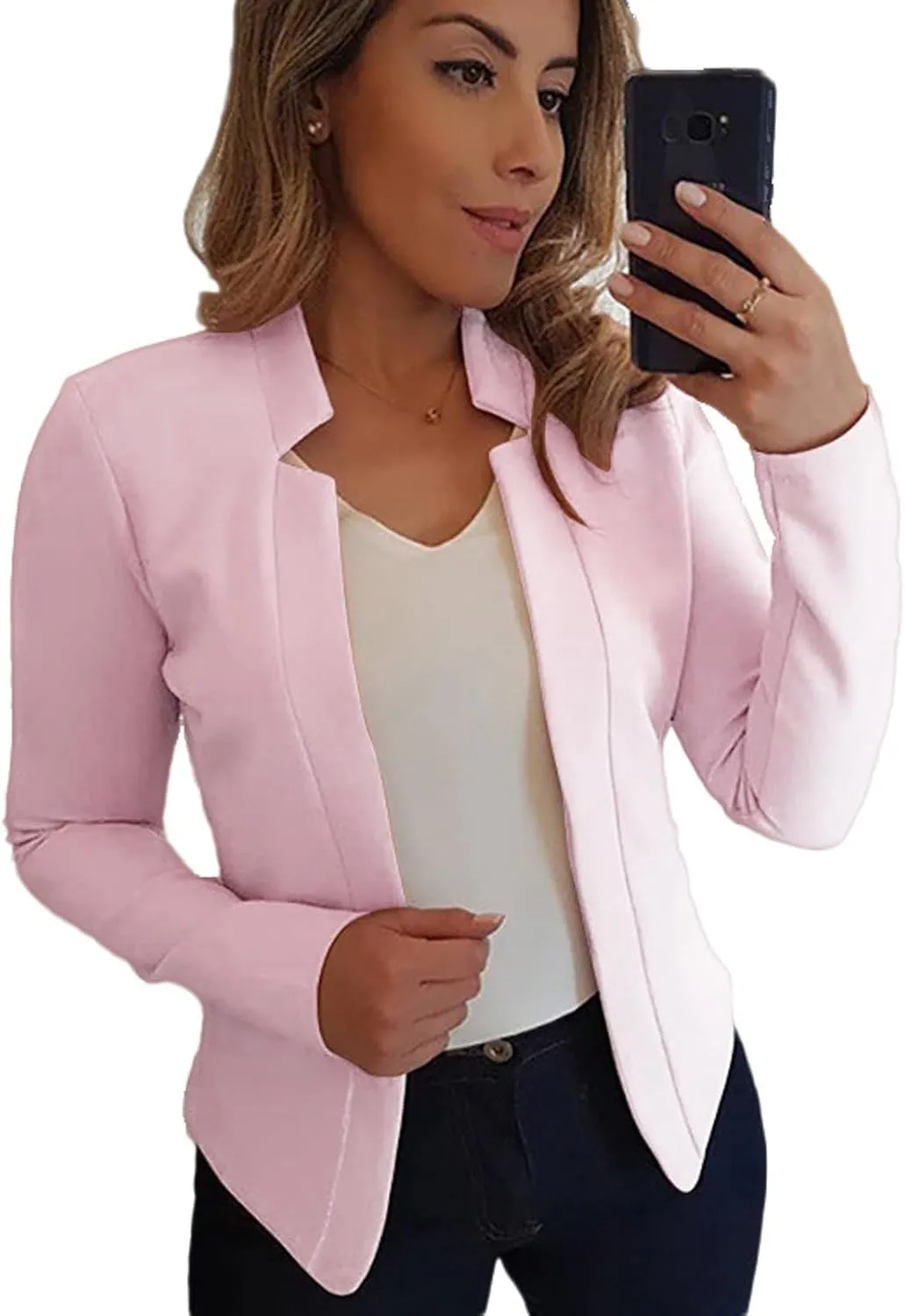 Blazers for Women Business Casual Cropped Jacket Long Sleeve Open Front Blazer Work Office 2024 Fall Outerwear, Large