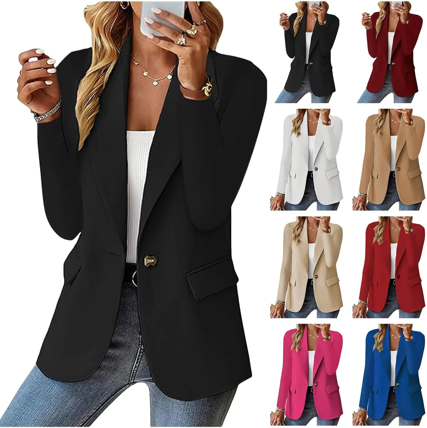 Blazers for Women Business Casual Long Sleeve Button Down Blazer Jacket Lapel Business Suit Jacket Summer Blazers