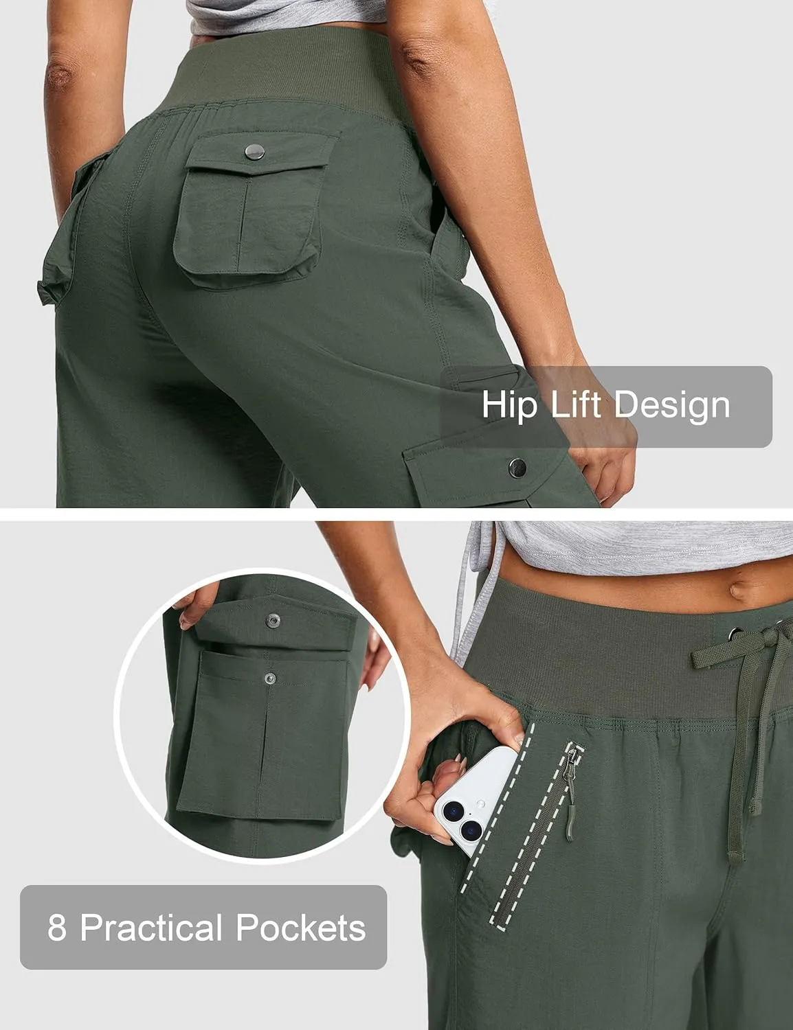 Capri Pants for Women Breathable UPF 50  Womens Cargo Capris for Summer with 8 Pockets for Hiking Travel Casual