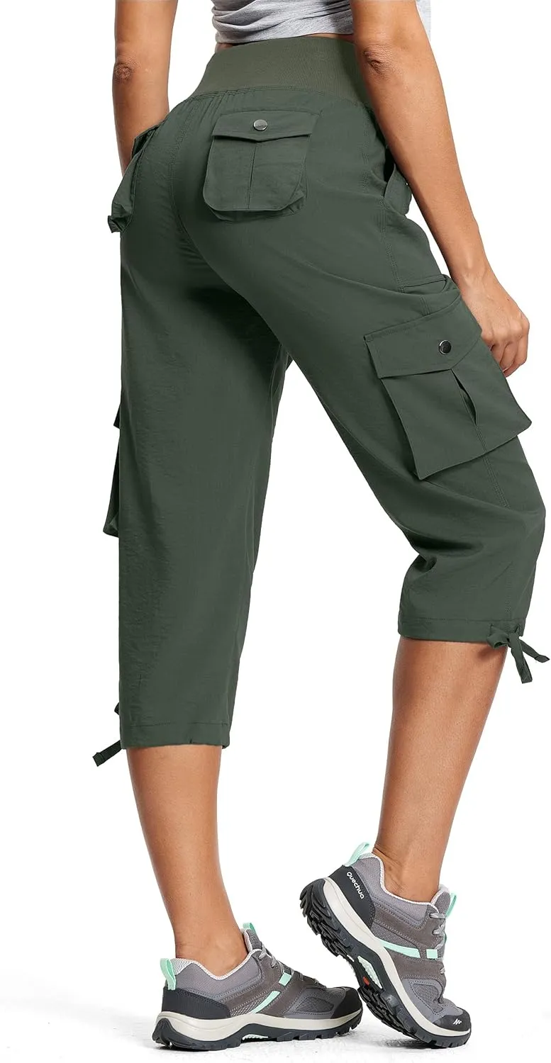 Capri Pants for Women Breathable UPF 50  Womens Cargo Capris for Summer with 8 Pockets for Hiking Travel Casual
