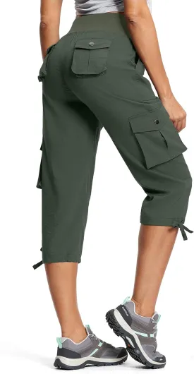Capri Pants for Women Breathable UPF 50  Womens Cargo Capris for Summer with 8 Pockets for Hiking Travel Casual