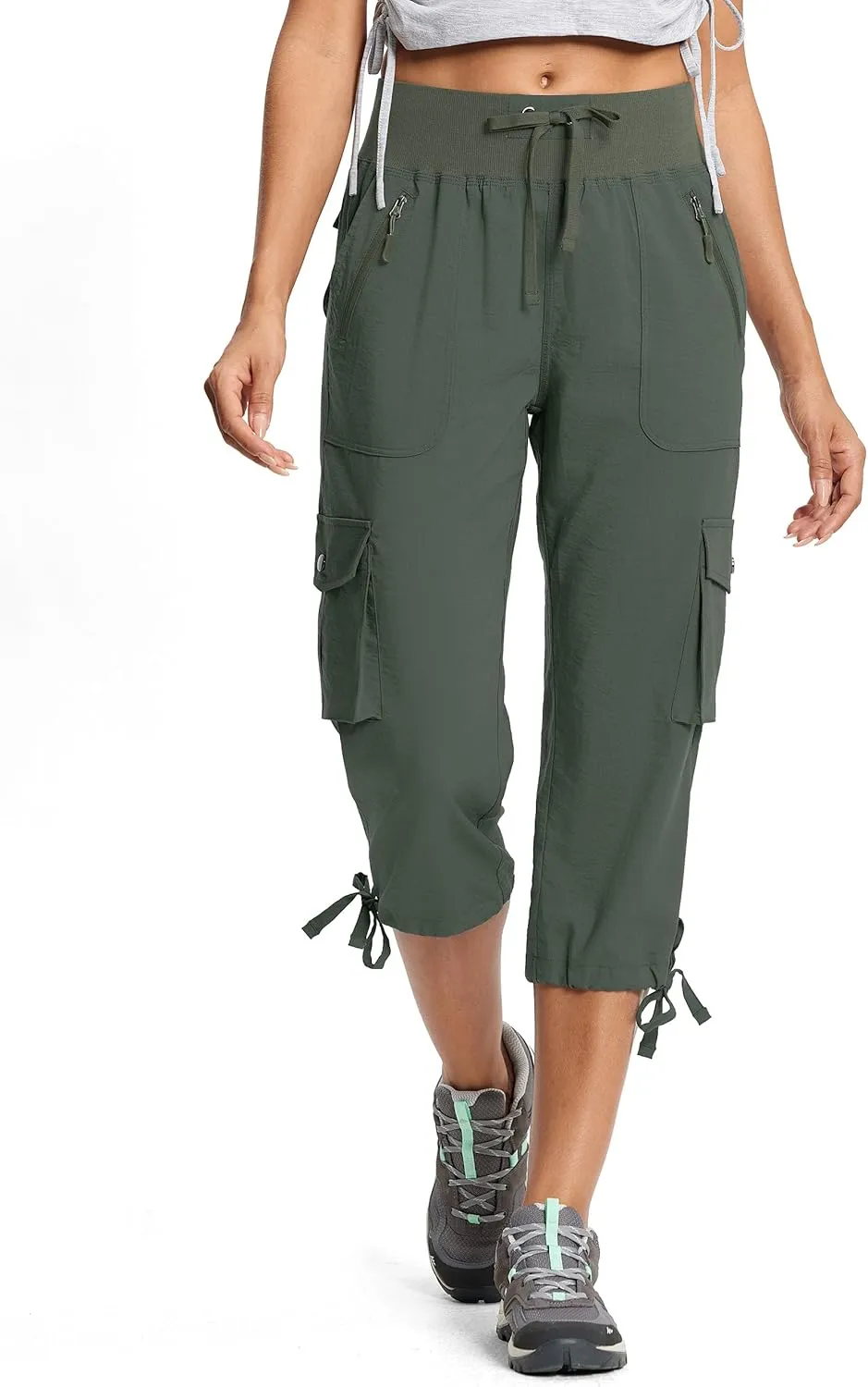 Capri Pants for Women Breathable UPF 50  Womens Cargo Capris for Summer with 8 Pockets for Hiking Travel Casual