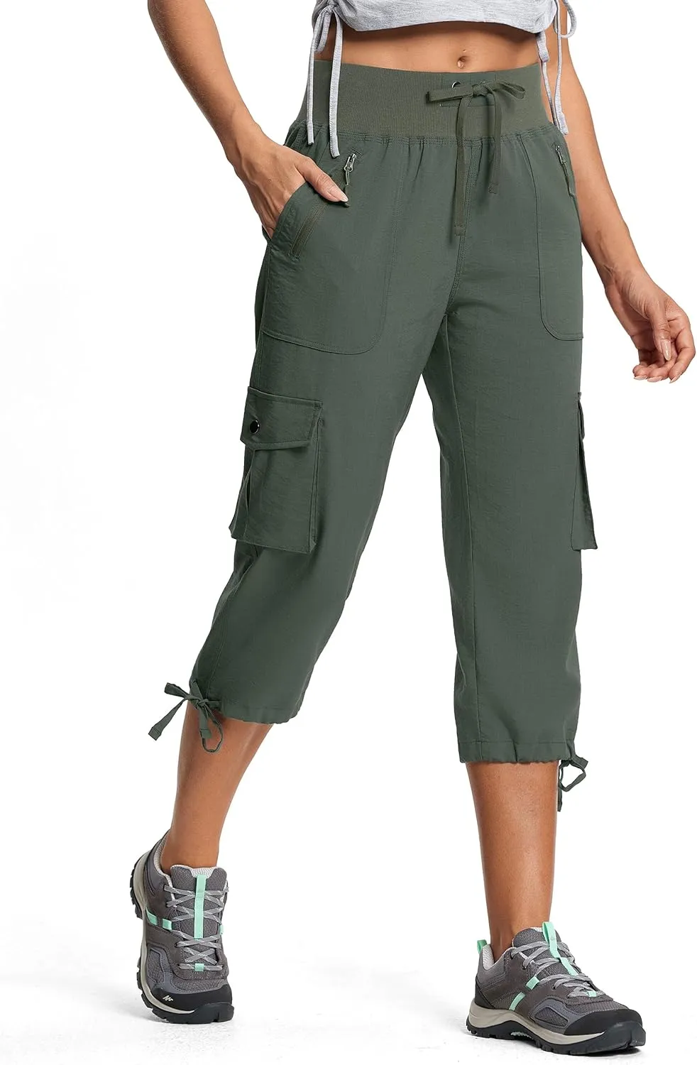 Capri Pants for Women Breathable UPF 50  Womens Cargo Capris for Summer with 8 Pockets for Hiking Travel Casual