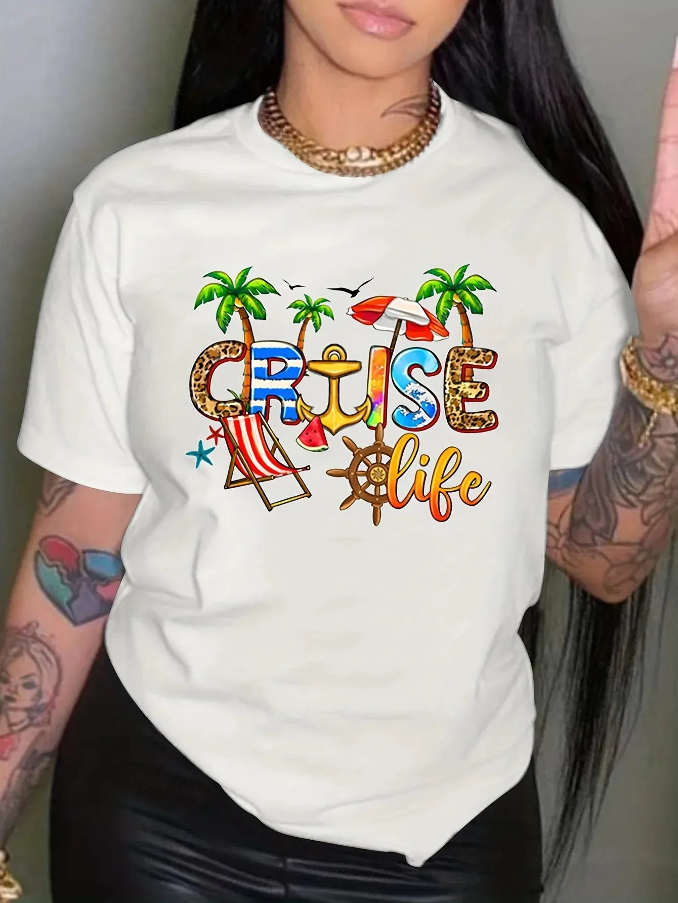 Casual Short Sleeve Crew Neck Women's Top T-shirt