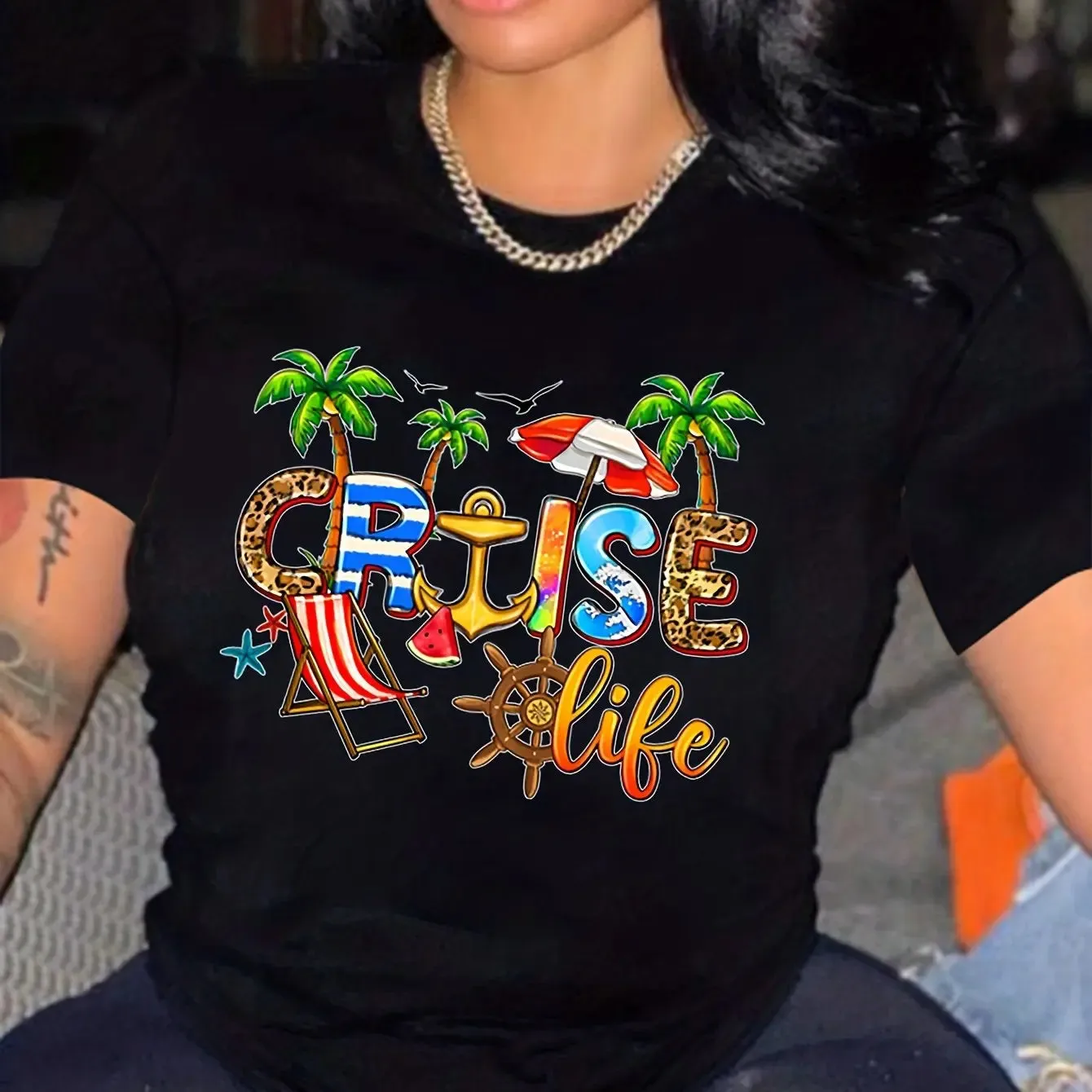 Casual Short Sleeve Crew Neck Women's Top T-shirt