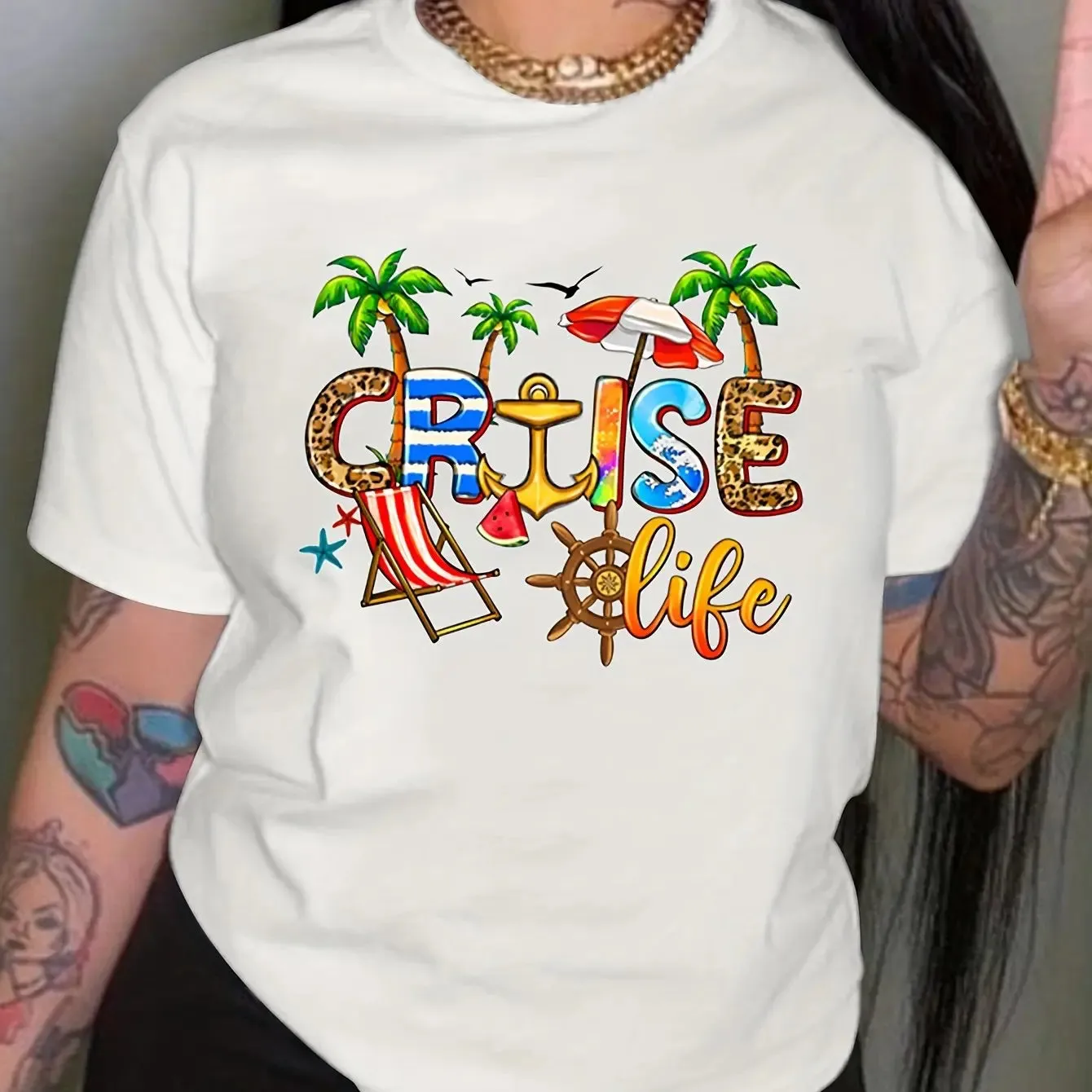 Casual Short Sleeve Crew Neck Women's Top T-shirt