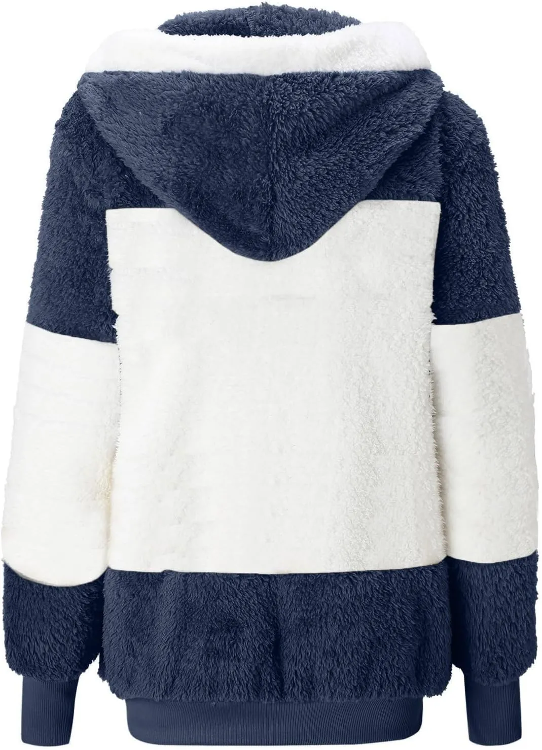 Coats for Women, Women's Fashion Casual Loose Plush Striped Zipper Long Sleeve Stitching Hooded Jacket Coat