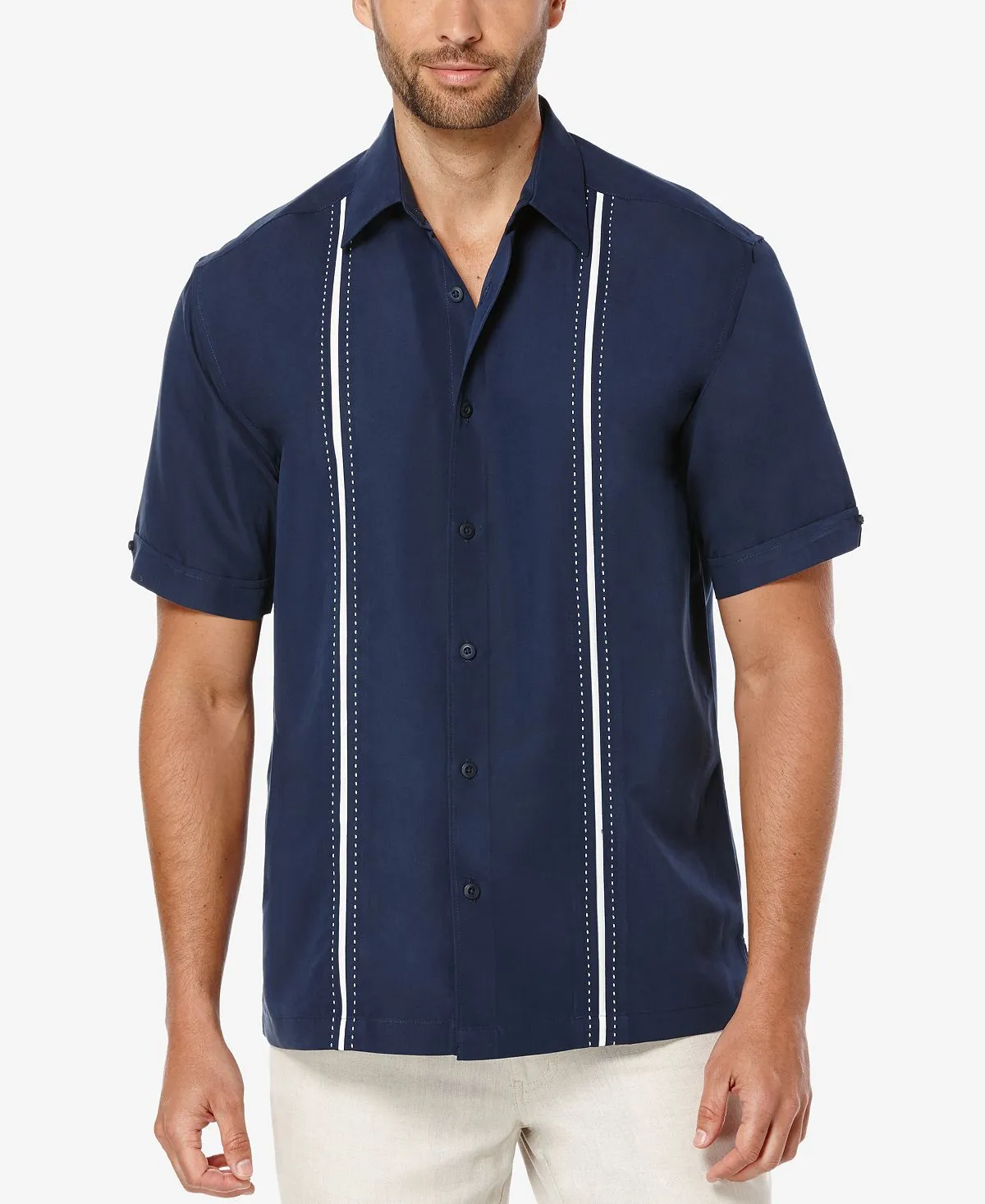 Cubavera Men's Short Sleeve Shirt with Contrast Stitching, Multi