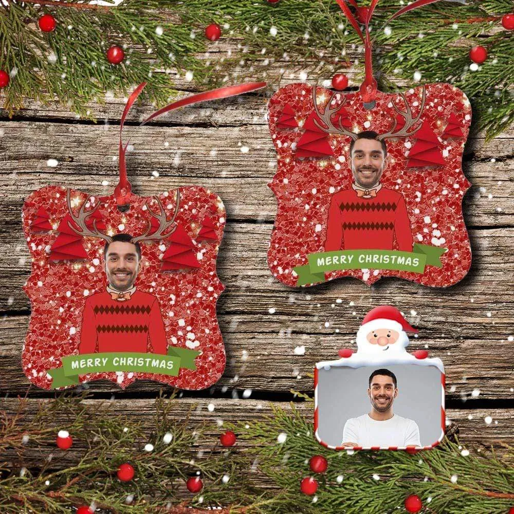 Custom Face Christmas Fawn Square Ornament