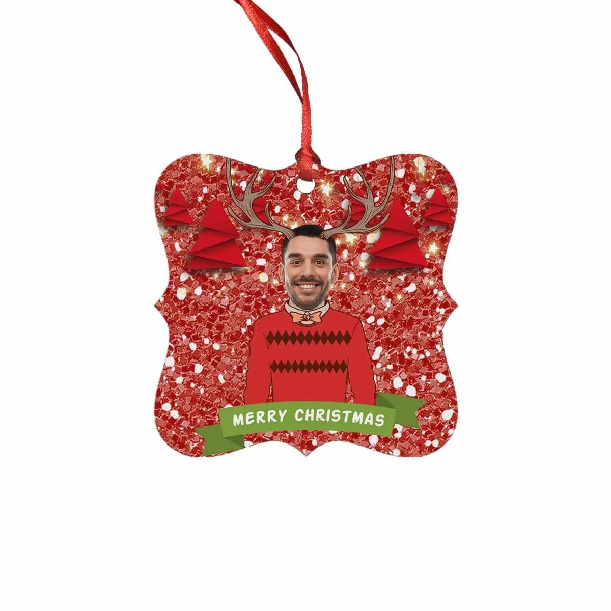 Custom Face Christmas Fawn Square Ornament