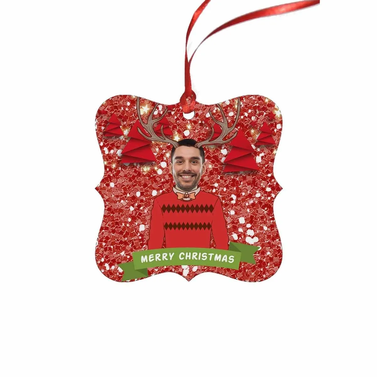 Custom Face Christmas Fawn Square Ornament