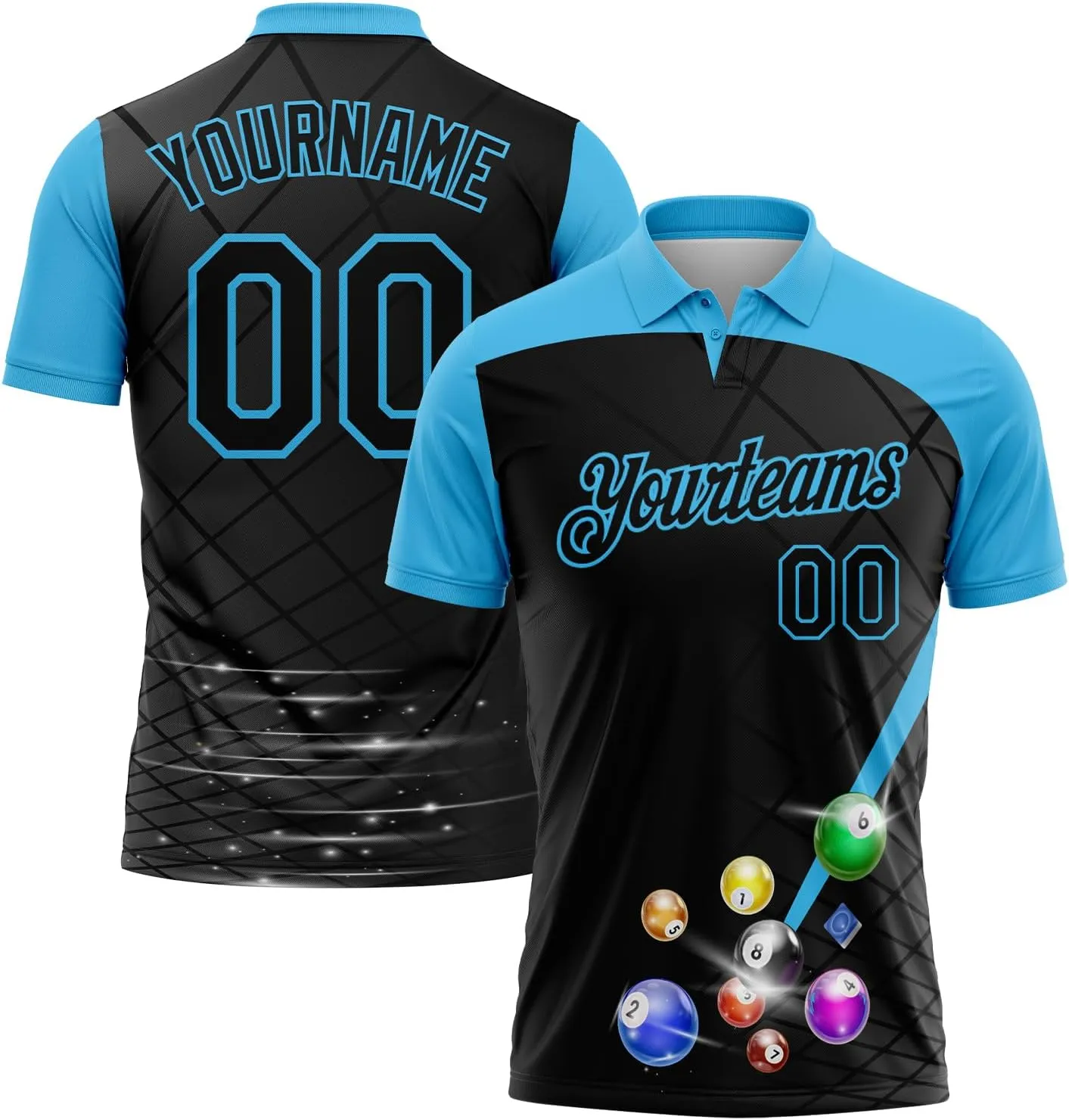 Custom Polo Shirt Jersey Billiard Pattern Personalized Novelty Golf Tee Shirts Printed Name Number Logo for Men Women Youth