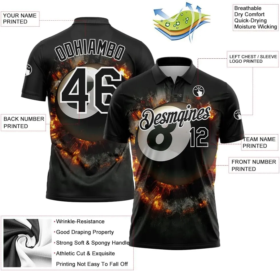 Custom Polo Shirt Jersey Billiard Pattern Personalized Novelty Golf Tee Shirts Printed Name Number Logo for Men Women Youth