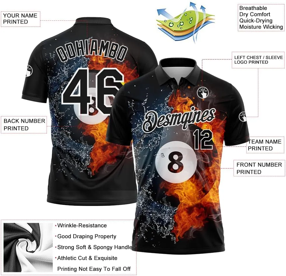 Custom Polo Shirt Jersey Billiard Pattern Personalized Novelty Golf Tee Shirts Printed Name Number Logo for Men Women Youth