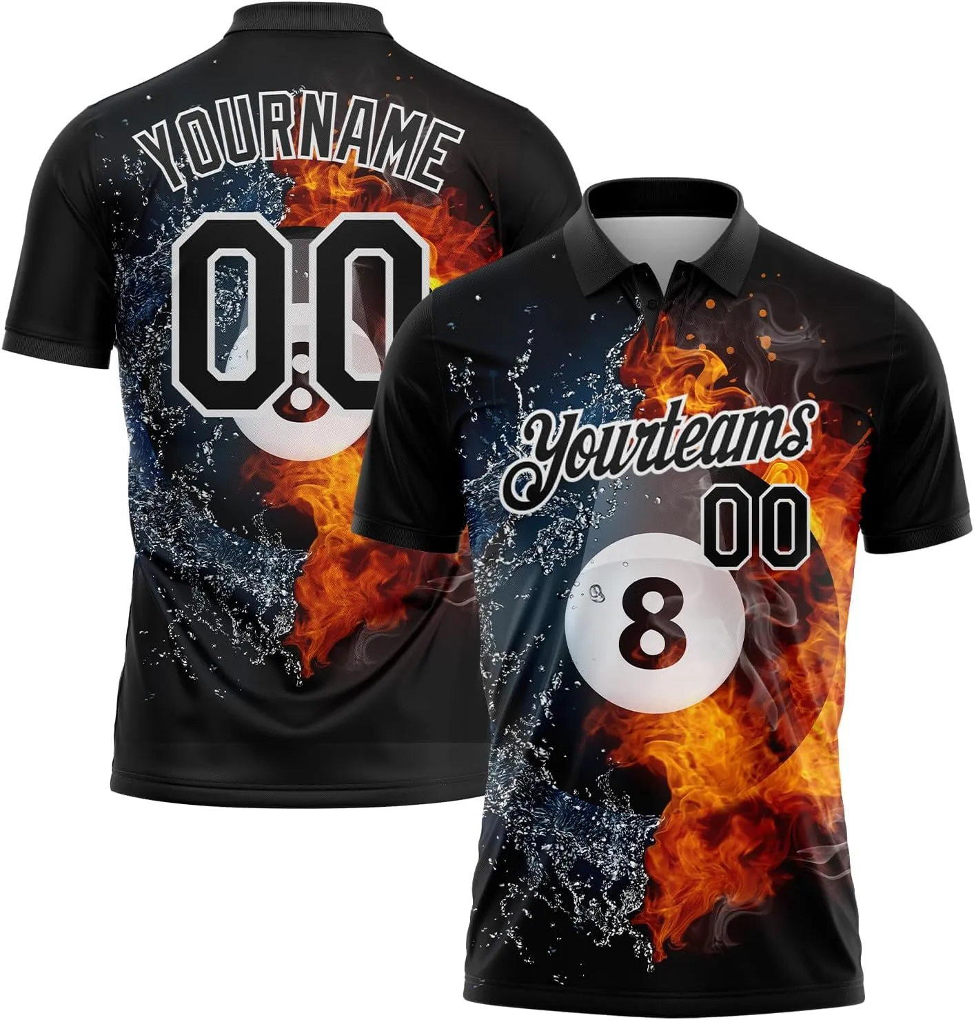 Custom Polo Shirt Jersey Billiard Pattern Personalized Novelty Golf Tee Shirts Printed Name Number Logo for Men Women Youth