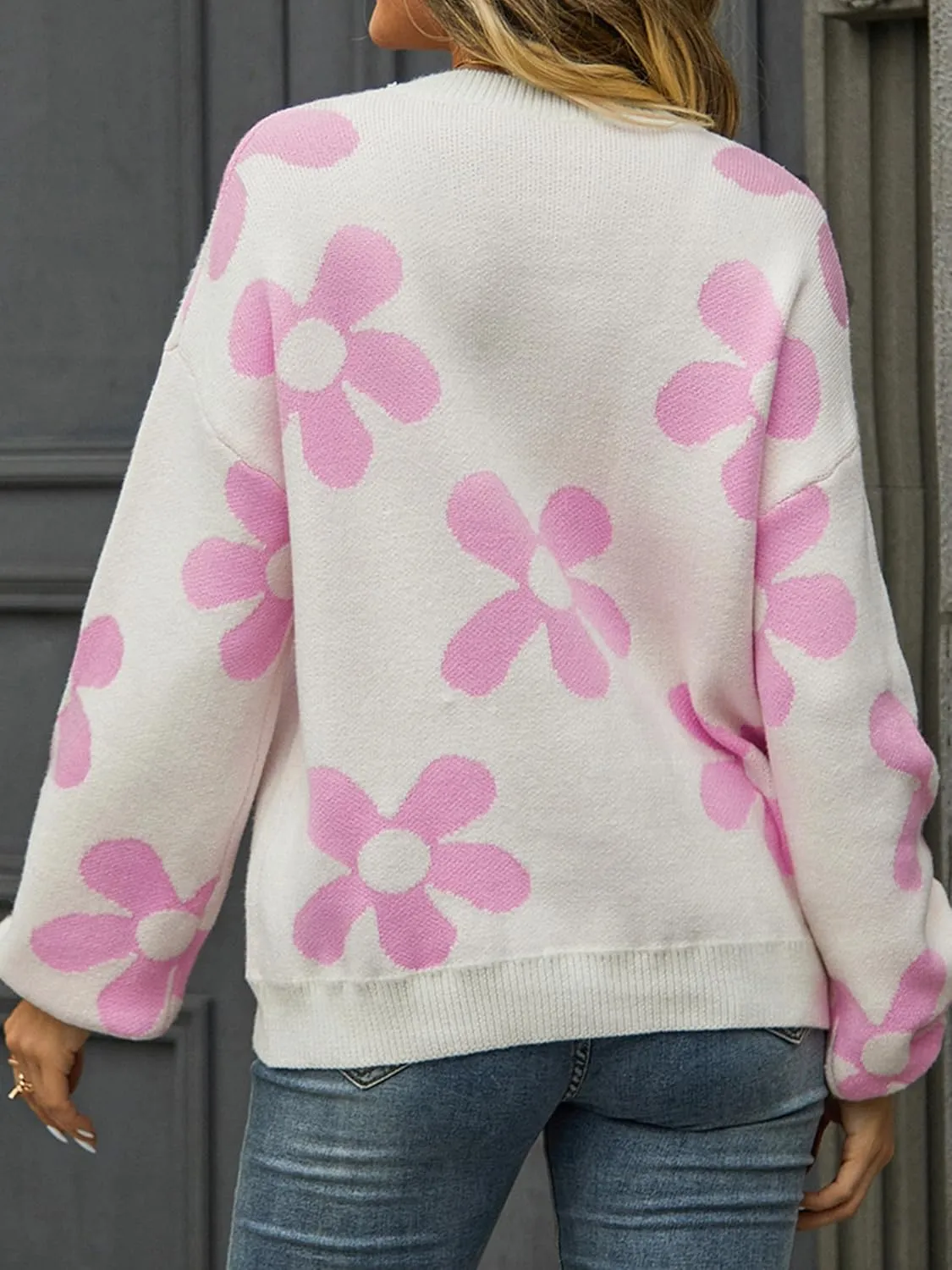ECOWISH Women's Sweater 2025 Fall - Long Sleeve Crewneck Tops Knit Oversized Pullover Casual Print Jumper