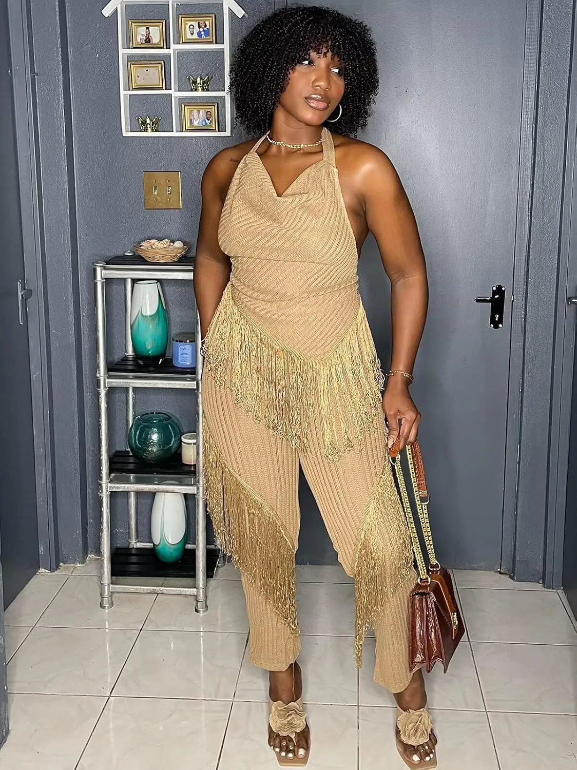 EDITCOZY Women Sexy Two Piece Outfits Fringe Pants Set Club 2 Piece Sets Going Out Birthday Party Jumpsuits