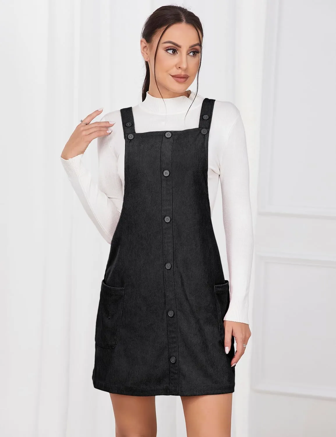 IDEALSANXUN Womens Button Down Corduroy Overall Dress with Pockets