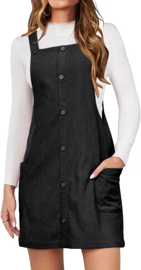 IDEALSANXUN Womens Button Down Corduroy Overall Dress with Pockets