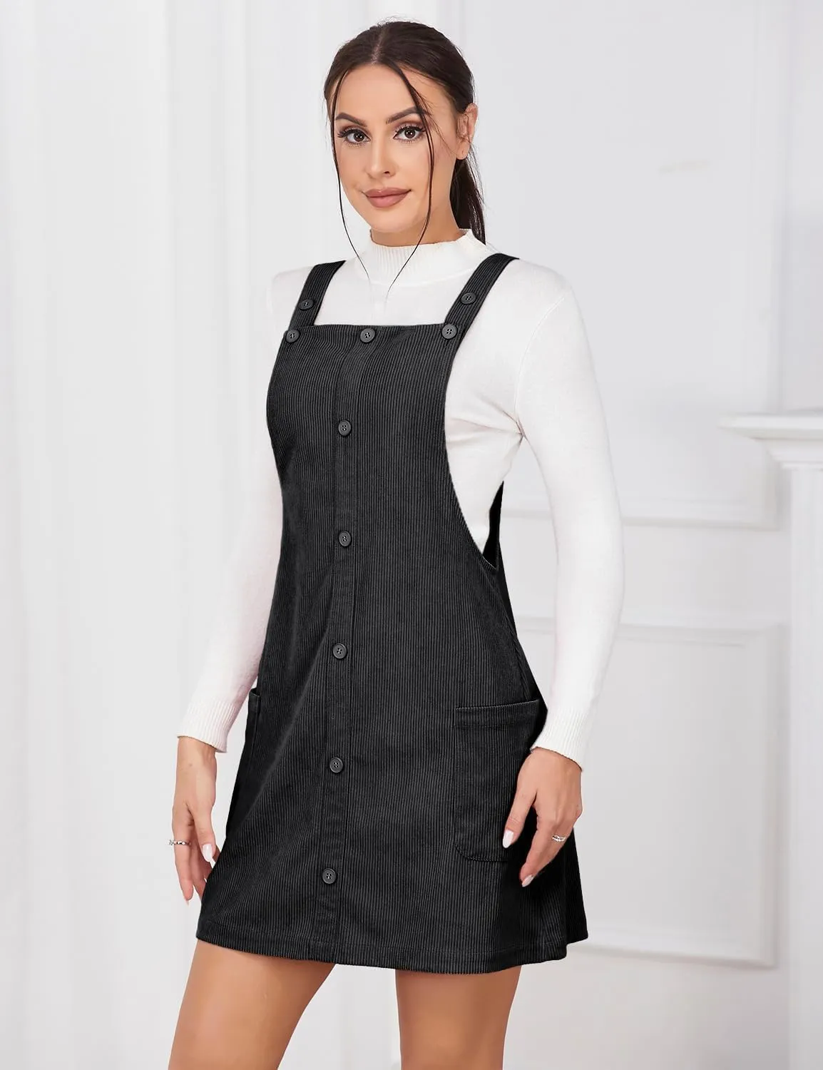 IDEALSANXUN Womens Button Down Corduroy Overall Dress with Pockets