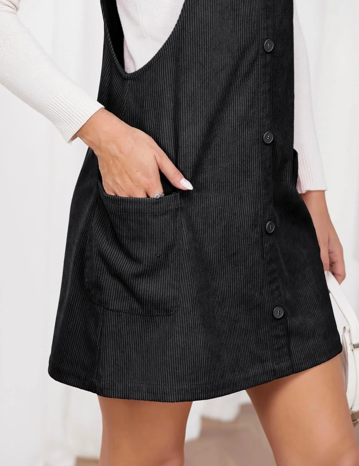 IDEALSANXUN Womens Button Down Corduroy Overall Dress with Pockets