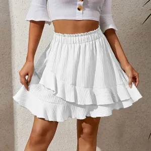 Light Blue Ruffle Skirt High Waist Irregular Solid Color Short Chic Casual Sweet Fashion Summer Skirt