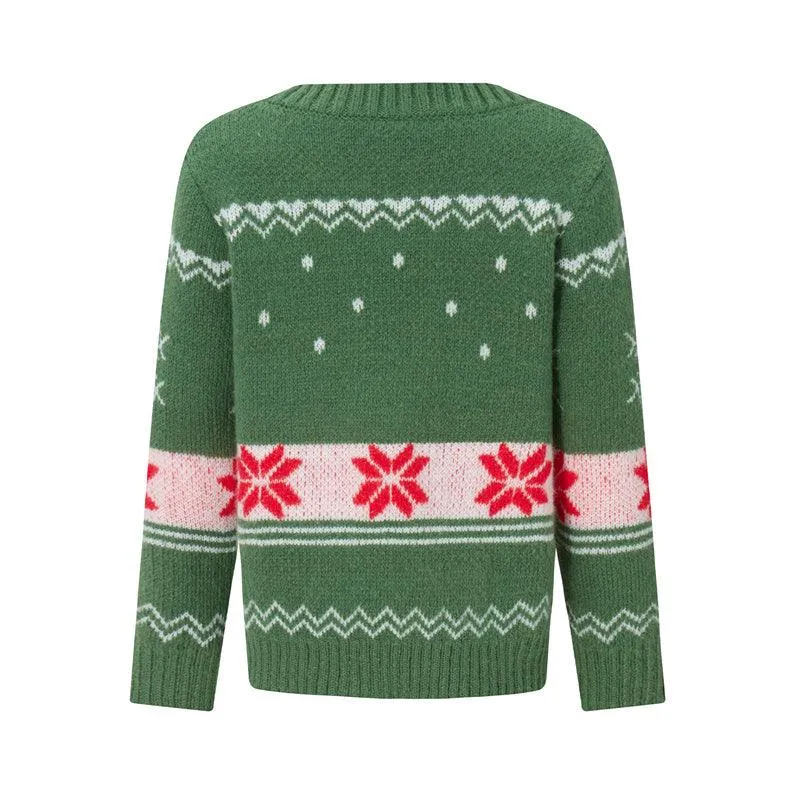 Matching Christmas Sweaters Family Adult Kids Cartoon Elk Print Round Neck Long Sleeve Pullover Winter Tops