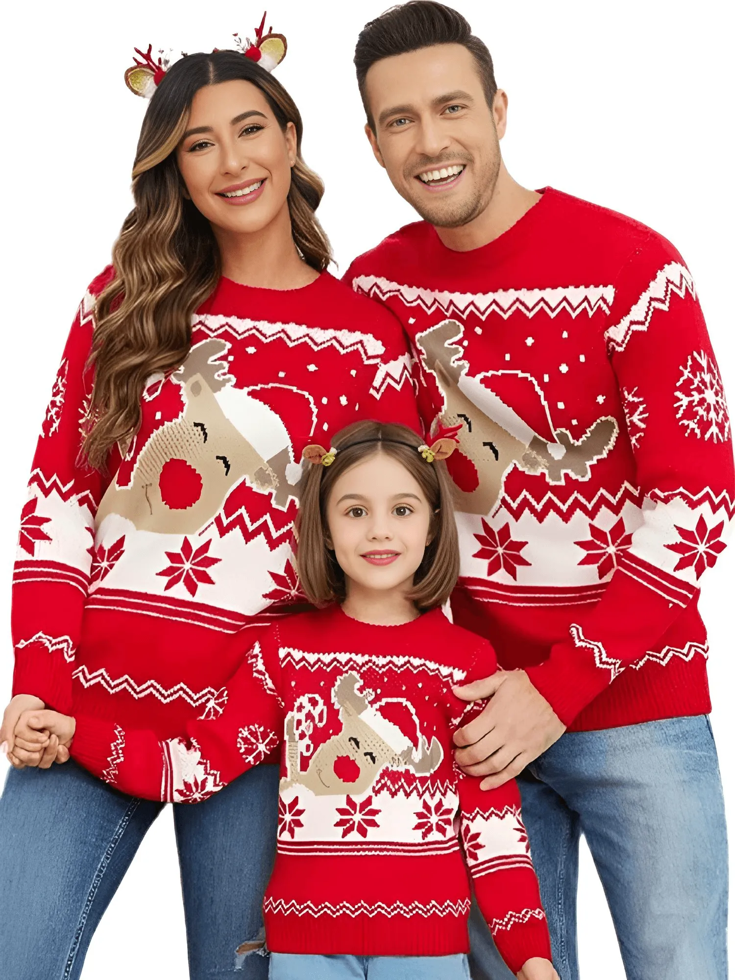 Matching Christmas Sweaters Family Adult Kids Cartoon Elk Print Round Neck Long Sleeve Pullover Winter Tops