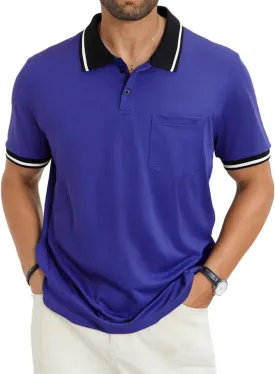 Men's Casual Short Sleeve Polo Shirts Classic Button Summer Collared Golf Top T-Shirt with Pocket