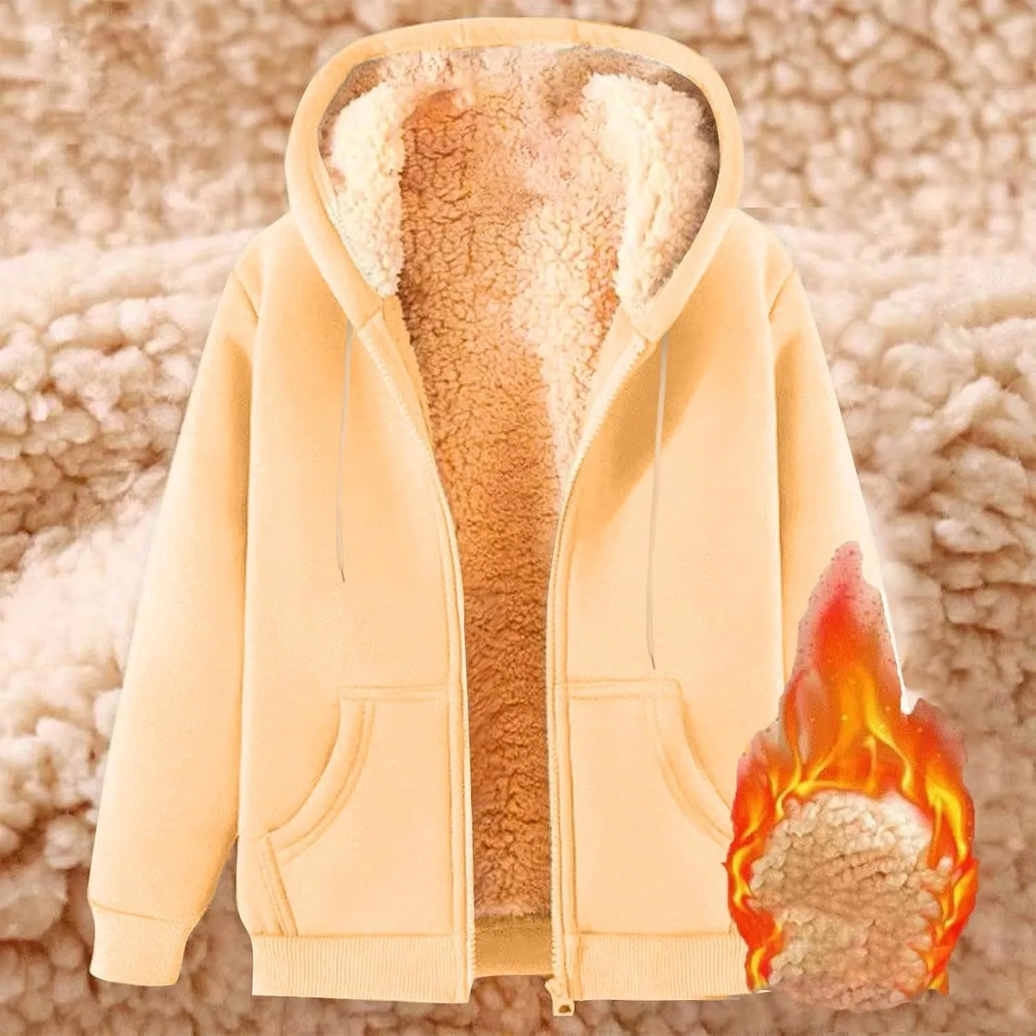 Mens Hooded Fleece Lined Thicken Sweatshirt Jackets Fuzzy Loose Sport Coat Full Zipper Solid Jacket with Pockets