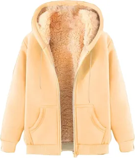 Mens Hooded Fleece Lined Thicken Sweatshirt Jackets Fuzzy Loose Sport Coat Full Zipper Solid Jacket with Pockets