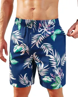 Men's Swim Trunks 9 Inch Printed Quick Dry Swim Shorts with Zipper Pocket No Liner Board Shorts Bathing Suit