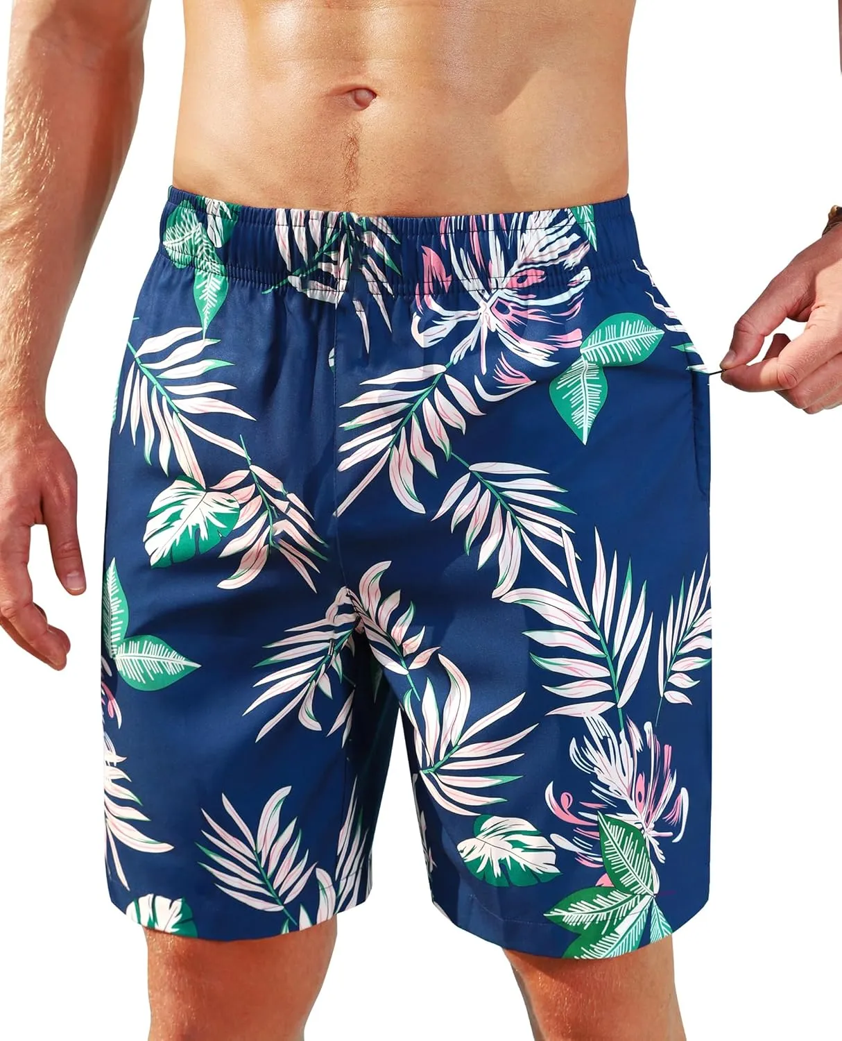 Men's Swim Trunks 9 Inch Printed Quick Dry Swim Shorts with Zipper Pocket No Liner Board Shorts Bathing Suit
