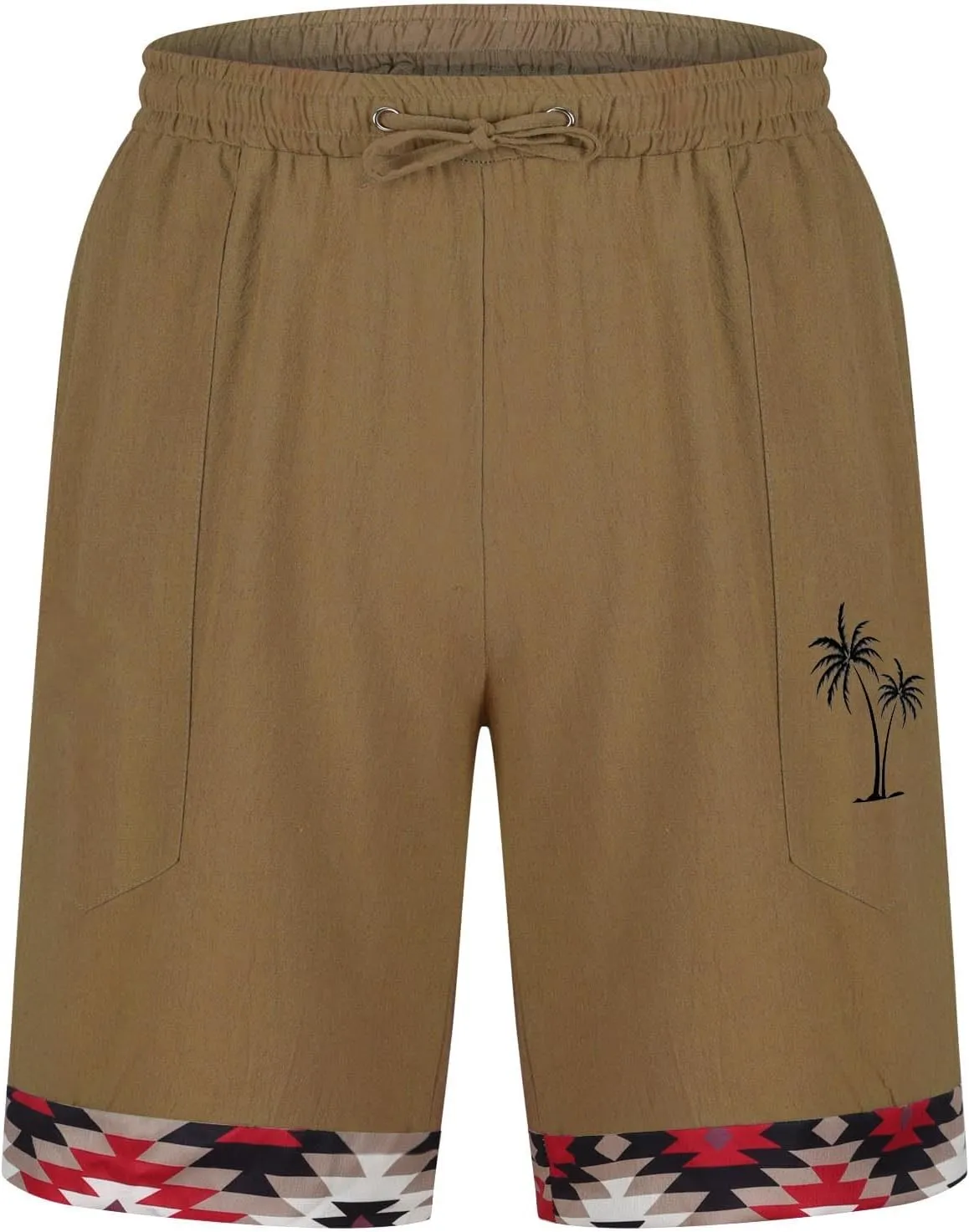 Muscularfit Men's Summer Casual Cotton Linen Shorts with Drawstring Elastic Waist, Beach Shorts with Pockets, Outdoor Fashion