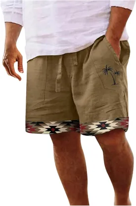Muscularfit Men's Summer Casual Cotton Linen Shorts with Drawstring Elastic Waist, Beach Shorts with Pockets, Outdoor Fashion