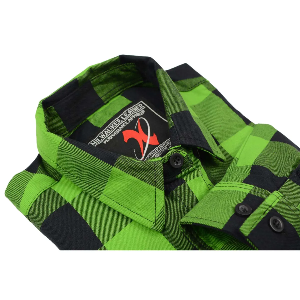NexGen MNG21606 Women's Casual Lime Green and  Black Long Sleeve Cotton Casual Flannel Shirt