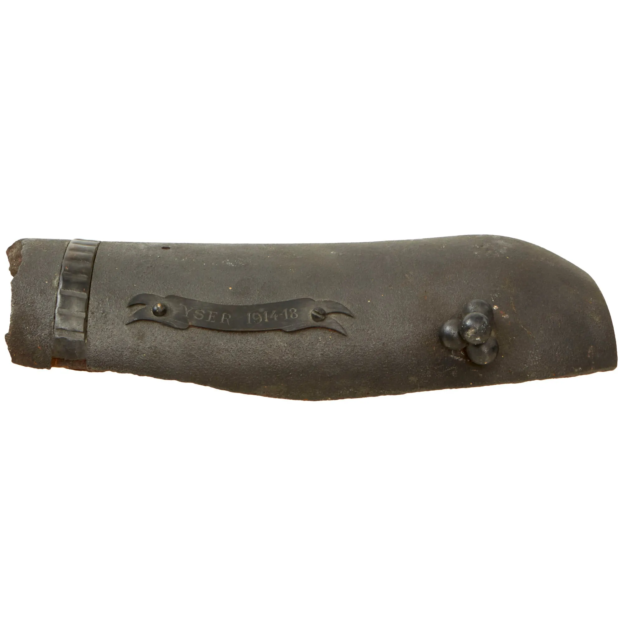 Original Belgian WWI Yser 1914 - 1918 Trench Art Large Shell Fragment Piece with Shrapnel Balls