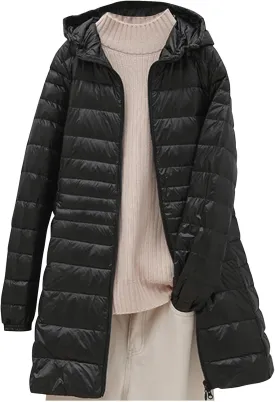 Packable Puffer Jacket Women Lightweight Padded Coats with Hood Long Winter Warm Casual Travel Down Jackets