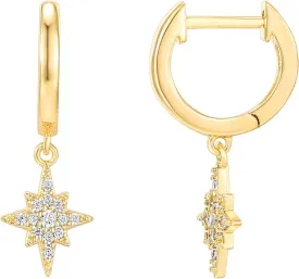 PAVOI 14K Gold Plated S925 Sterling Silver Post Lightweight Drop/Dangle Huggie Earrings for Women | Religious Ornament: Cross, Evil Eye, Clover, Celtic | Dainty Earrings for Women