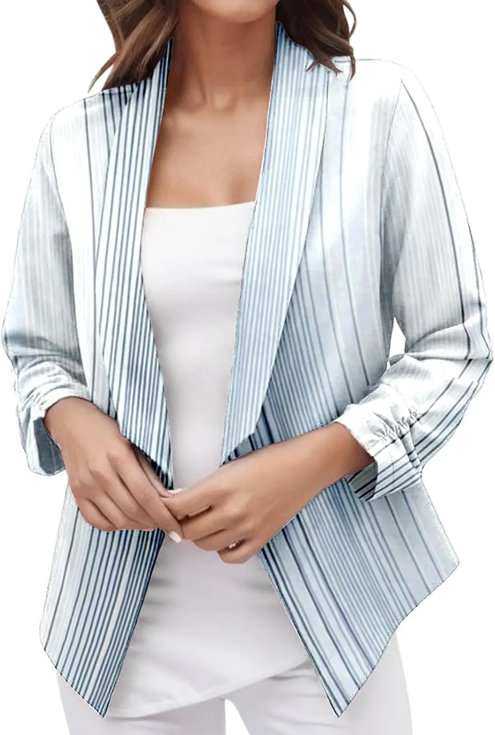 PeQAQ Casual Blazer Jacket Women Trendy Long Sleeve Open Front Work Office Blazers 2023 Lapel Button Business Jacket Coats