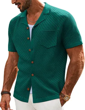 PJ PAUL JONES Mens Knit Shirts Vintage Retro Short Sleeve Button Down Vacation Polo Shirts