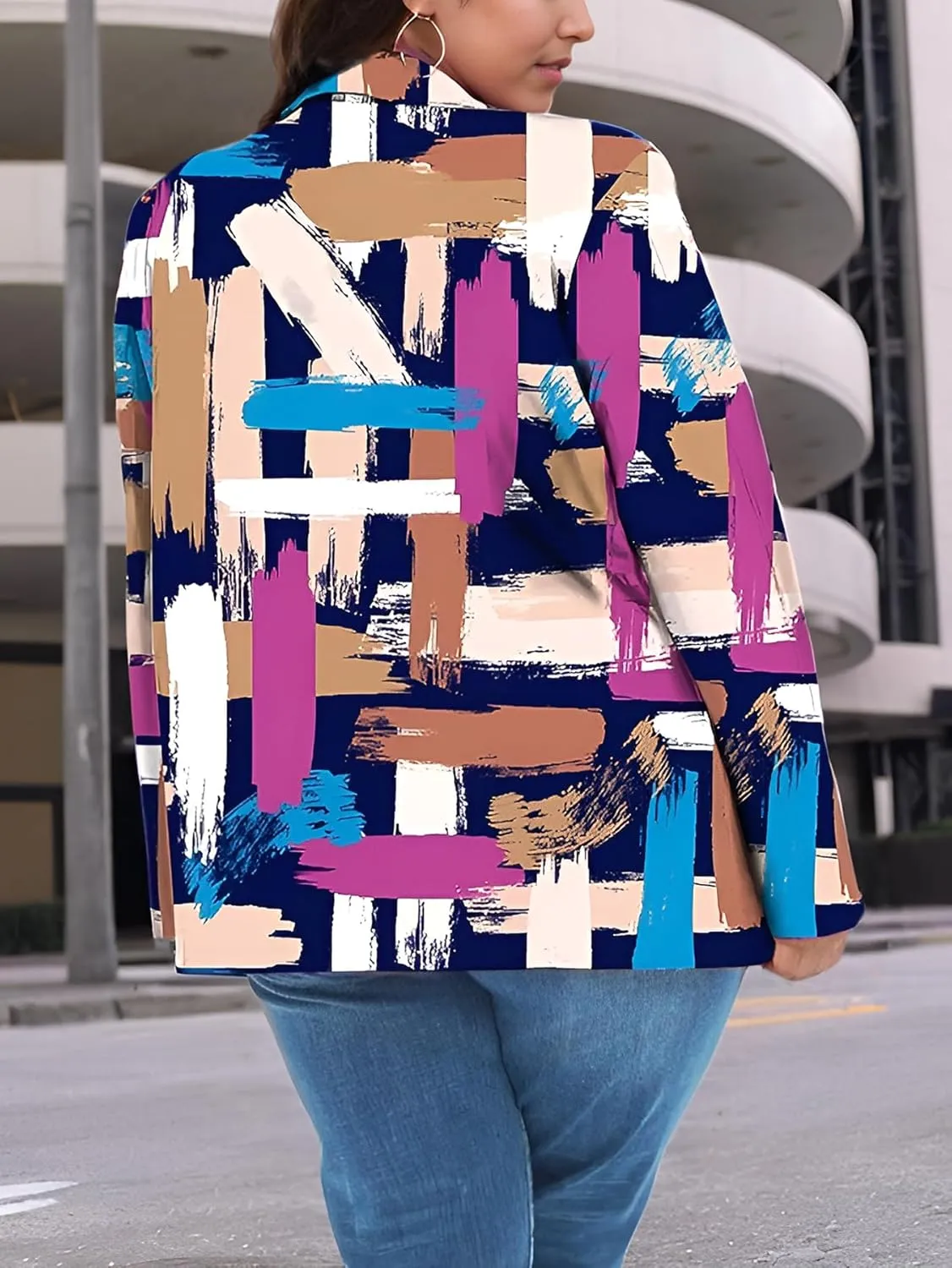 Plus Size Blazers for Curvy Women Sexy Trendy Colorful Oversize Graphic Open Front Jackets