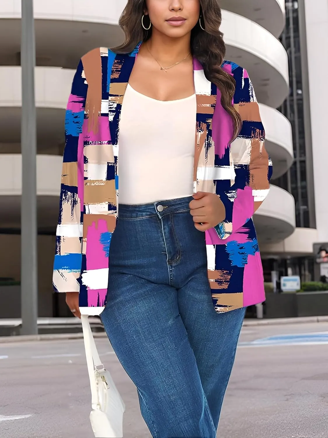 Plus Size Blazers for Curvy Women Sexy Trendy Colorful Oversize Graphic Open Front Jackets