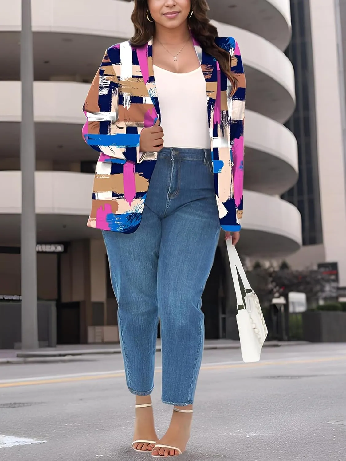Plus Size Blazers for Curvy Women Sexy Trendy Colorful Oversize Graphic Open Front Jackets