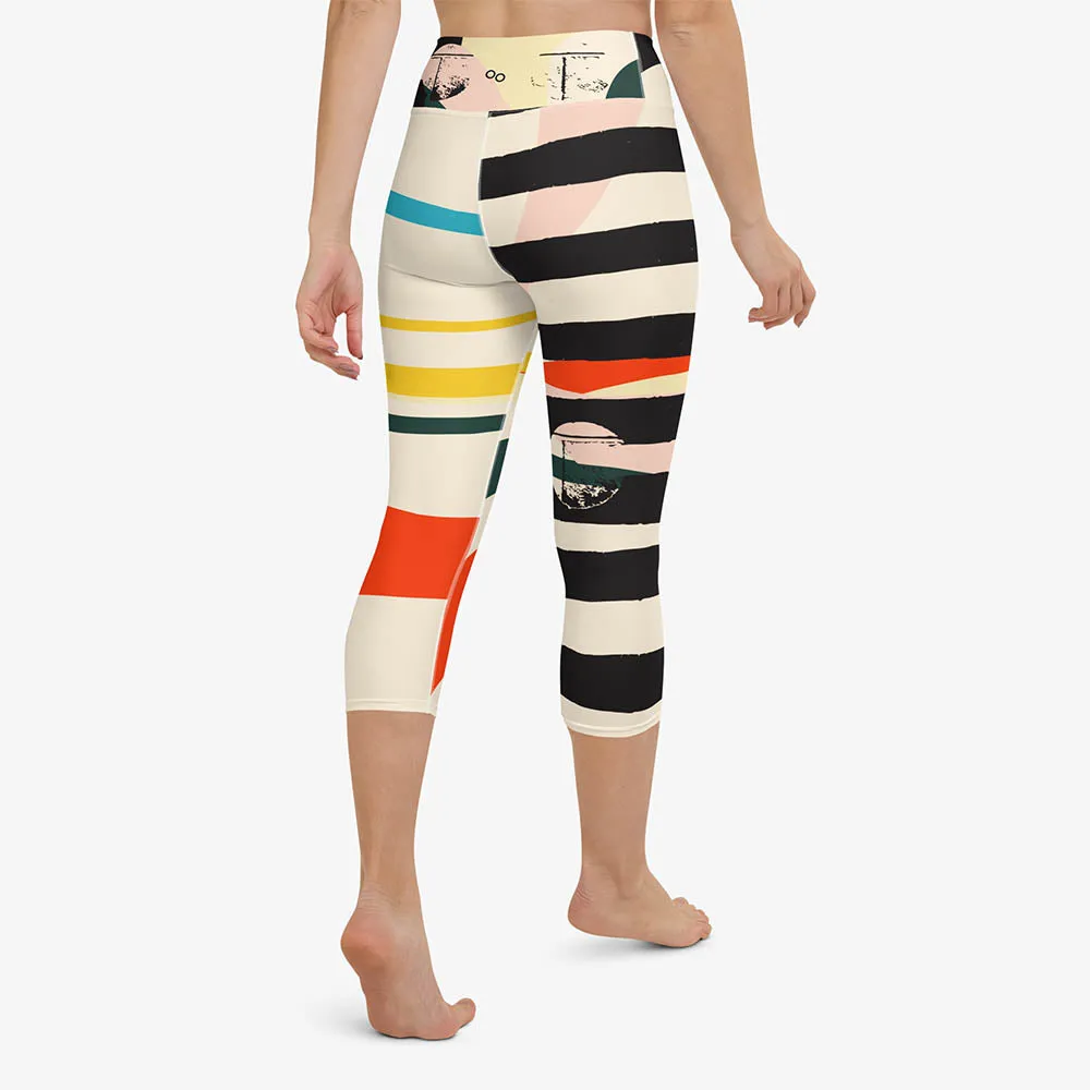Printed Capris "Stripe Art" Black/Red/Yellow